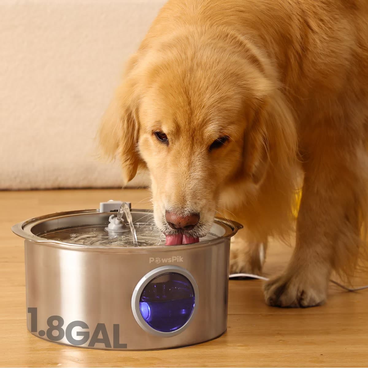 PawsPik Ultra-Quiet Stainless Steel Dog Water Fountain