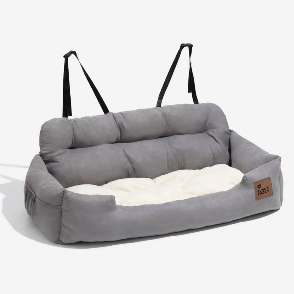 FunnyFuzzy Travel Safety Machine Washable Bolster Dog Car Back Seat Bed