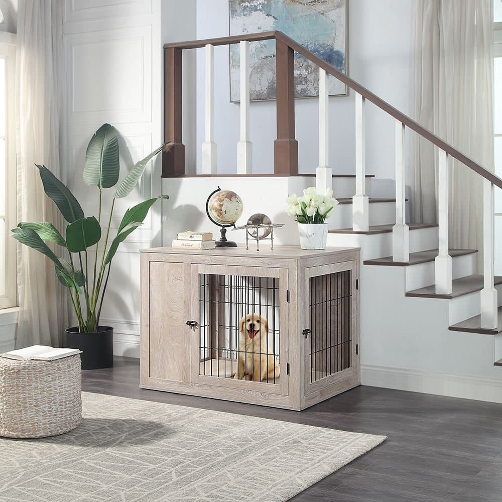Unipaws Wooden Wire Furniture Style Dog Crate